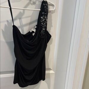 NWT Small Elegant Black Embellished One Shoulder Blouse